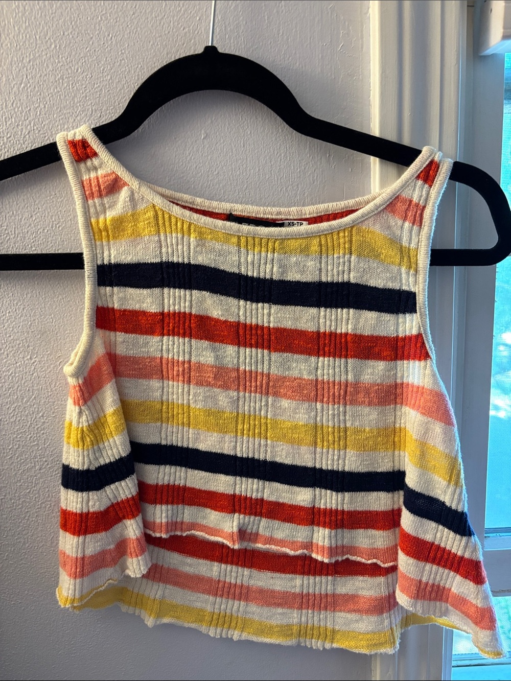 BDG Striped Ribbed Crop Tank in White, Red, Yellow, Navy & Pink